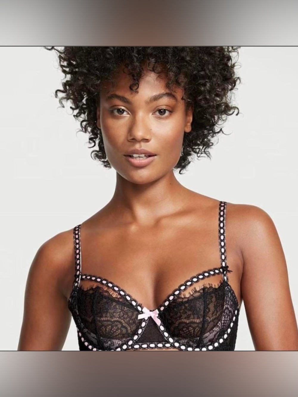 Victoria's Secret Black Lace Bra with Pink Accents
